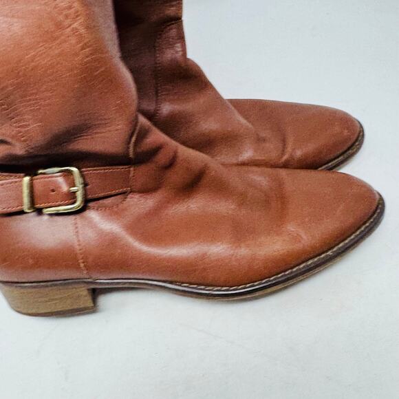 J.Crew Leather Riding Boots Brown Equestrian Buckle Detail Size 8M - Picture 2 of 8